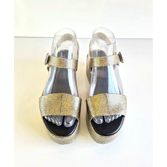 MELISSA Women's Mar Platform Sandals Gold Glitter 7 38 Slingback Jelly Sparkly - Picture 5 of 11